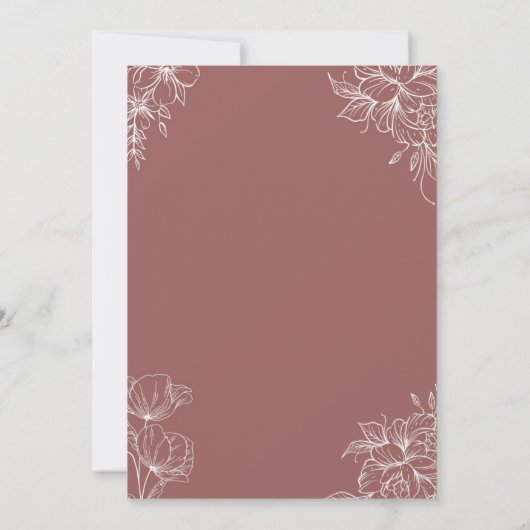 ワイルドフラワー澄んク結婚ブラウン 招待状 (裏面)