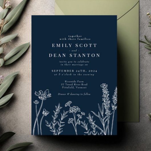 ワイルドフラワー焦げオレンジ結婚式招待状 招待状