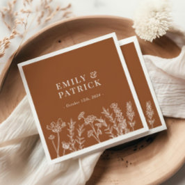 ワイルドフラワー焦げオレン結婚ジの スタンダードランチョンナプキン