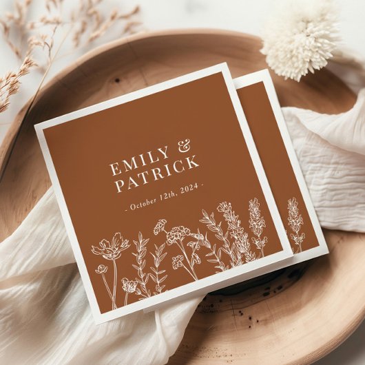 ワイルドフラワー焦げオレン結婚ジの スタンダードランチョンナプキン