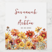 ワイルドフラワー焦げオレン結婚ジの ワインラベル (シングルラベル)