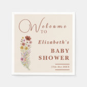 ワイルドフラワー焼けオレンジフローラボホベイビーシャワー スタンダードカクテルナプキン (正面)