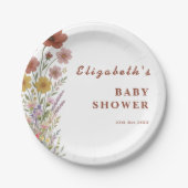 ワイルドフラワー焼けオレンジフローラボホベイビーシャワー ペーパープレート (正面)