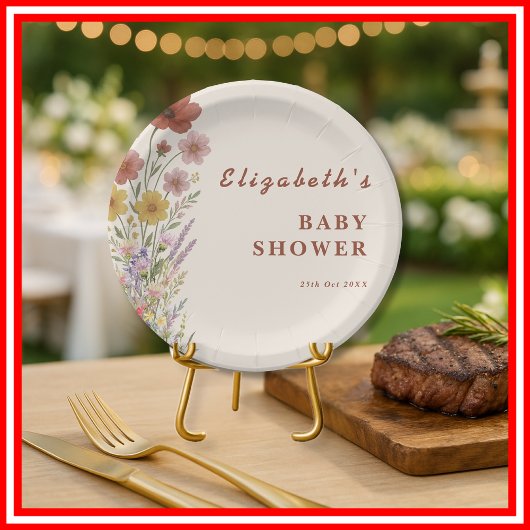 ワイルドフラワー焼けオレンジフローラボホベイビーシャワー ペーパープレート