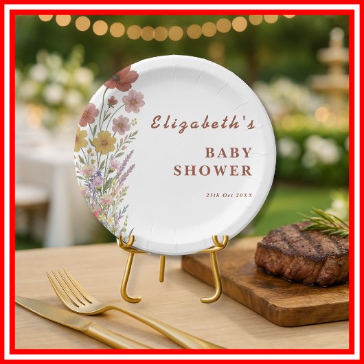 ワイルドフラワー焼けオレンジフローラボホベイビーシャワー ペーパープレート