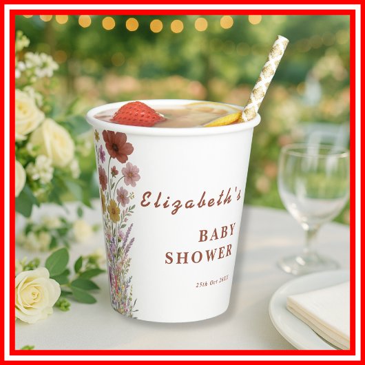 ワイルドフラワー焼けオレンジフローラボホベイビーシャワー 紙コップ
