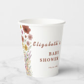 ワイルドフラワー焼けオレンジフローラボホベイビーシャワー 紙コップ (正面)