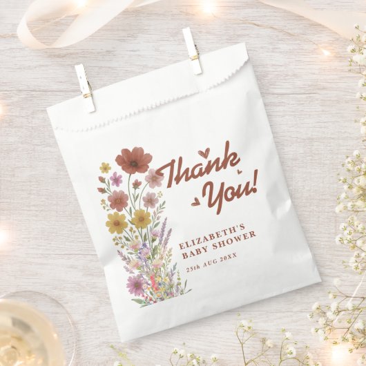 ワイルドフラワー焼けオレンジ色の赤ちゃんシャワーありがとう フェイバーバッグ (クリップ留めされた状態)