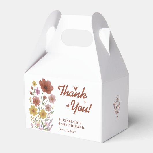 ワイルドフラワー焼けオレンジ色の赤ちゃんシャワーありがとう フェイバーボックス (正面サイド)