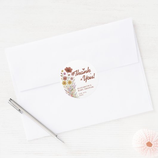 ワイルドフラワー焼けオレンジ色の赤ちゃんシャワーありがとう ラウンドシール (封筒)
