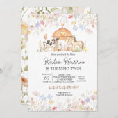 ワイルドフラワー牛誕生日招待状 招待状 (正面/裏面)