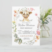 ワイルドフラワー牛誕生日招待状 招待状 (スタンド正面)