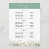 ワイルドフラワー牧草地の価格メニュー メニュー (裏面)