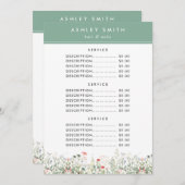 ワイルドフラワー牧草地の価格メニュー メニュー (正面/裏面)