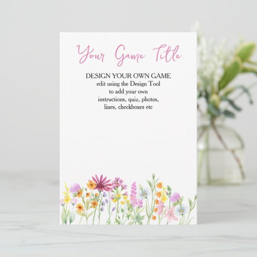 ワイルドフラワー牧草地カスタム赤ちゃんシャワーゲームカード 招待状 (スタンド正面)