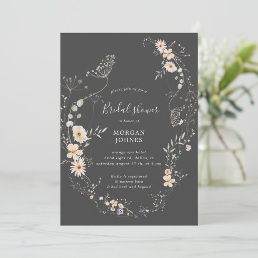 ワイルドフラワー牧草地フローラブライダルシャワー招待状 招待状 (スタンド正面)