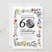 ワイルドフラワー牧草地写真サプライズ60誕生日 招待状 (正面)