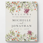 ワイルドフラワー牧草地結婚のベージュ色歓迎サイン フォトプラーク (正面)