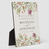 ワイルドフラワー牧草地結婚のベージュ色歓迎サイン フォトプラーク (側面)