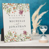 ワイルドフラワー牧草地結婚のベージュ色歓迎サイン フォトプラーク (側面)