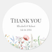 ワイルドフラワー牧草地結婚の感謝ステッカー ラウンドシール (正面)