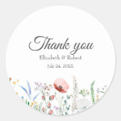 ワイルドフラワー牧草地結婚の感謝ステッカー ラウンドシール (正面)
