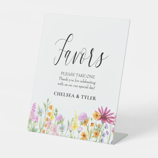 ワイルドフラワー牧草地結婚式の引き出物台座標識 台座サイン (正面)