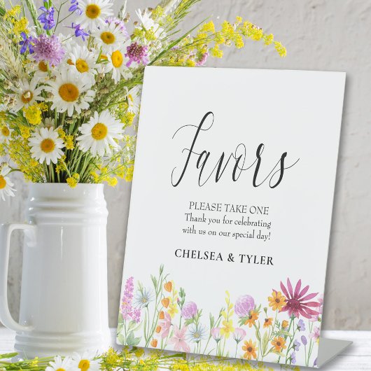 ワイルドフラワー牧草地結婚式の引き出物台座標識 台座サイン