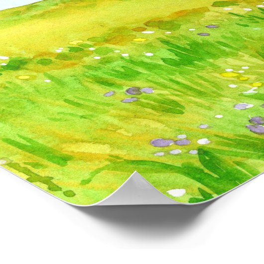 ワイルドフラワー牧草地絵画の水色 ポスター (角)