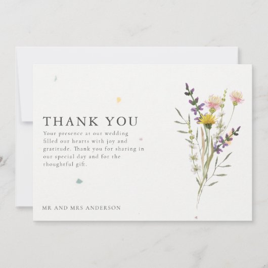 ワイルドフラワー牧草地2枚結婚の写真ありがとう サンキューカード (正面)