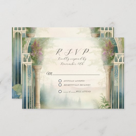 ワイルドフラワー牧草林エレガントフローラ結婚ズ 出欠カード (正面/裏面)