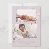 ワイルドフラワー生まれたばかりのフォトコラージュ薄紫ガール誕生 案内状 (裏面)