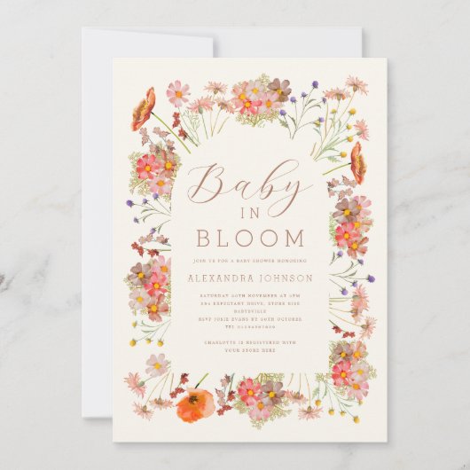 ワイルドフラワー男女兼用秋ベビーシャワー 招待状 (正面)
