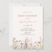 ワイルドフラワー畑のベビーシャワー 水彩 春 招待状 (正面)