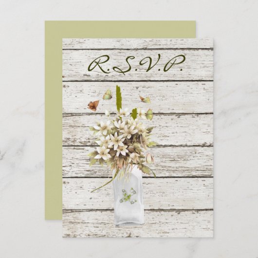 ワイルドフラワー白漆塗りフランスのの木戸国の結婚式 インビテーションポストカード (正面/裏面)