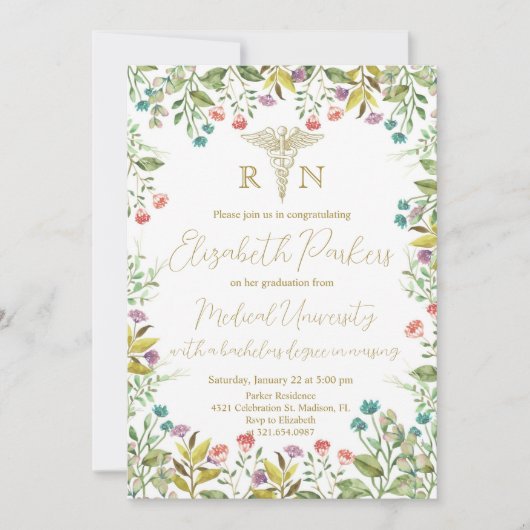 ワイルドフラワー看護学卒業パーティー 招待状 (正面)