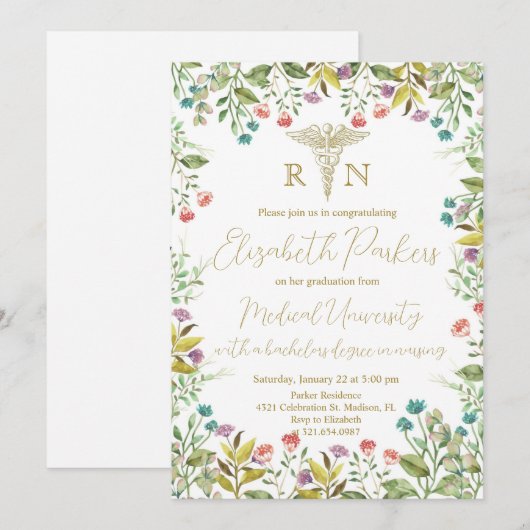 ワイルドフラワー看護学卒業パーティー 招待状 (正面/裏面)
