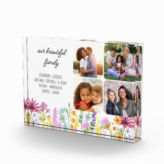 ワイルドフラワー私たちの家族の名と4写真 フォトブロック (右)