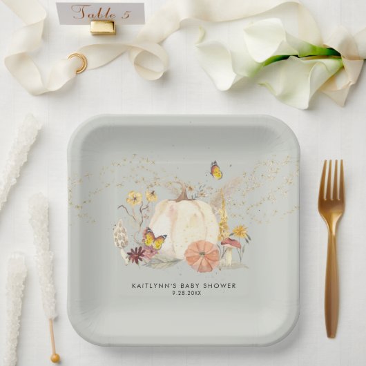 ワイルドフラワー秋かぼちゃきのこ少年ベイビーシャワー ペーパープレート (ウェディング)