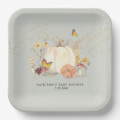 ワイルドフラワー秋かぼちゃきのこ少年ベイビーシャワー ペーパープレート (正面)