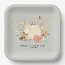 ワイルドフラワー秋かぼちゃきのこ少年ベイビーシャワー ペーパープレート