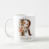 ワイルドフラワー秋の水彩イニシャルR コーヒーマグカップ (左)