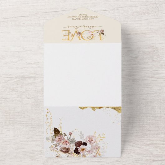 ワイルドフラワー秋エレガント金ゴールドベビーガールシャワー オールインワン招待状 (外側)