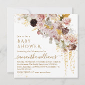 ワイルドフラワー秋エレガント金ゴールドベビーガールシャワー 招待状 (正面)