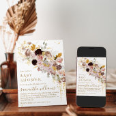 ワイルドフラワー秋エレガント金ゴールドベビーガールシャワー 招待状