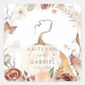 ワイルドフラワー秋カボチャリースウォーターカラー結婚ズ スクエアシール (正面)