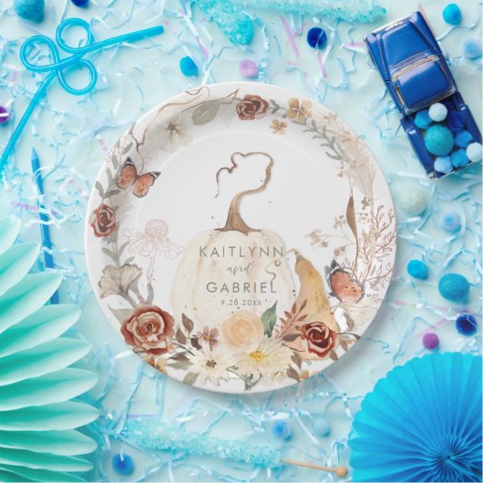 ワイルドフラワー秋フローラかぼちゃ水結婚色の色 ペーパープレート (パーティー)