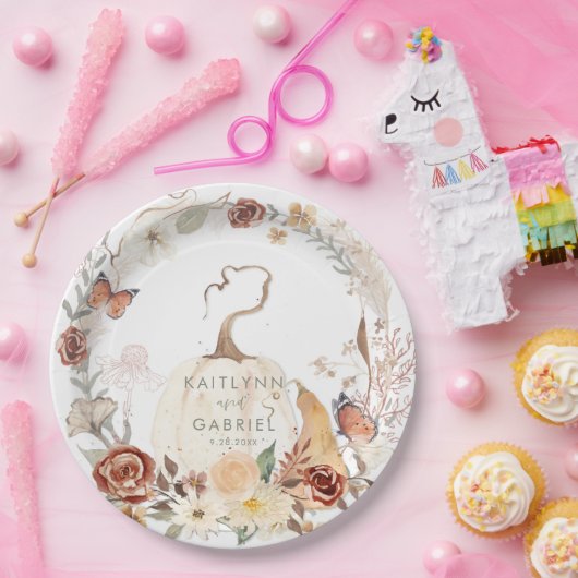 ワイルドフラワー秋フローラかぼちゃ水結婚色の色 ペーパープレート (パーティー)