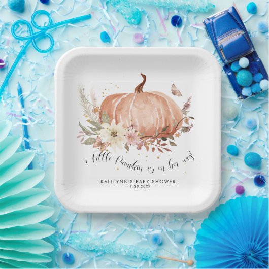 ワイルドフラワー秋フローラカボチャ女の子ベビーシャワー ペーパープレート (パーティー)