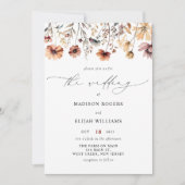 ワイルドフラワー秋フローラブルガンディ結婚フォト 招待状 (正面)